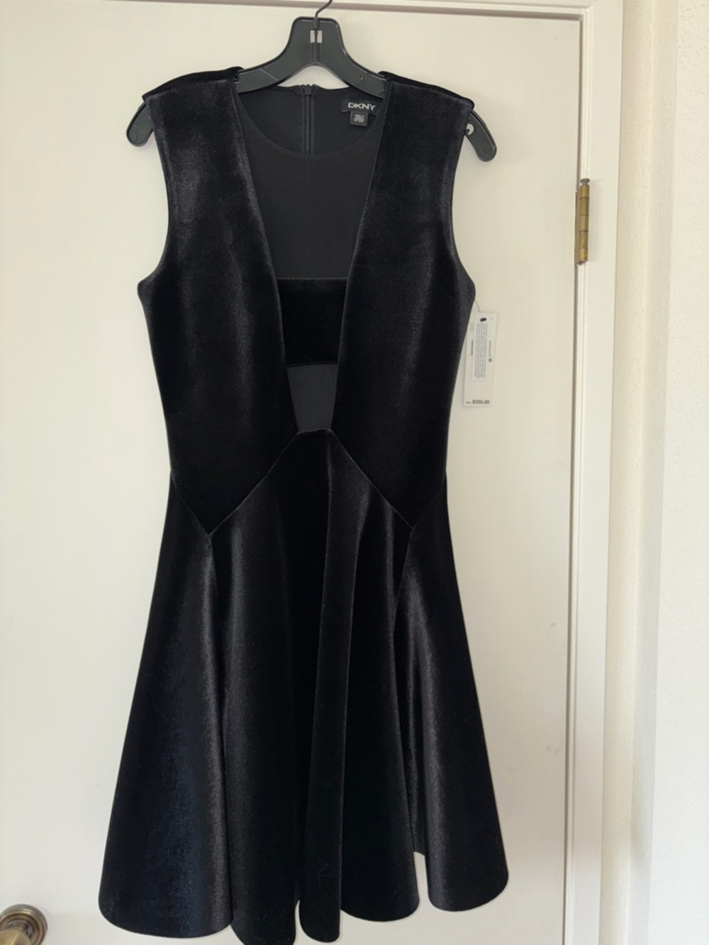 DKNY Black Velvet Evening Dress with Cutout Panels NWT